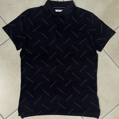 Calvin Klein Jeans Men’s Polo Shirt black all-over logo print size M like new