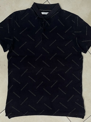 Calvin Klein Jeans Men’s Polo Shirt black all-over logo print size M like new