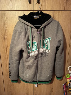 Everlast sweatshirt with zipper and fur lining used, gray, size S
