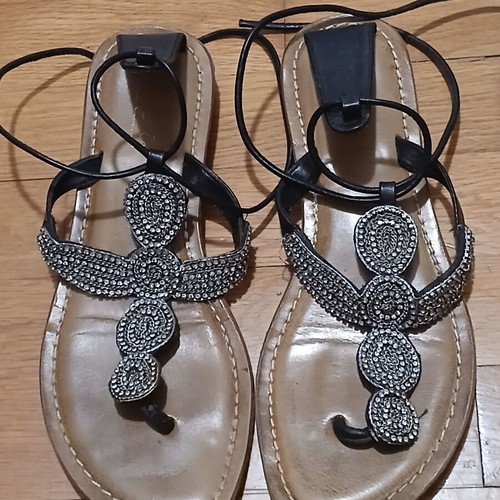 Luella Leather Sandals used with rhinestones and wooden heel size 37