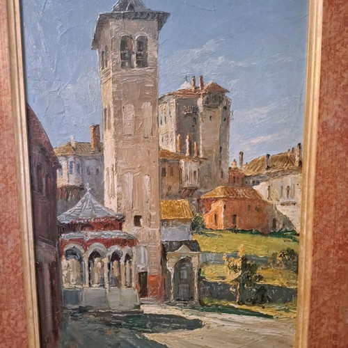 Oil painting by Armeno Mattioli like new, Mount Athos landscape 50x40 cm