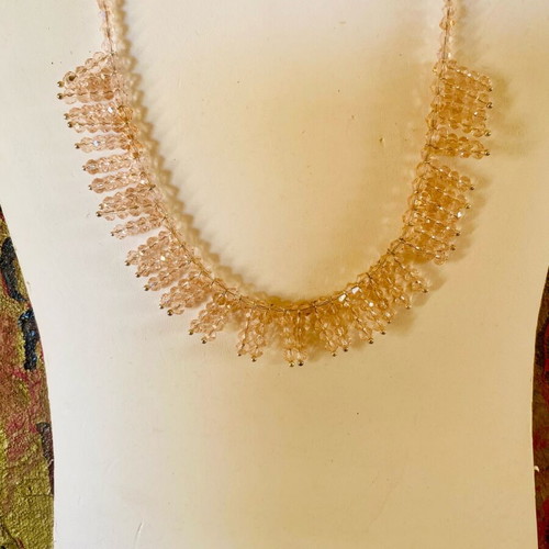 Handmade pink beaded necklace with fringe effect, new