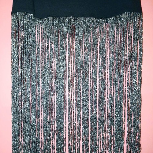 Sleeveless top extra small black with silver fringes and print, new