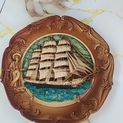 Decorative wall frame with embossed ship design like new