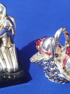 Silver figurine couple and Easter basket set like new, Italy