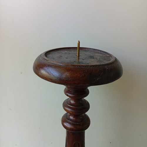 Candlestick with wood carving 43 cm, used