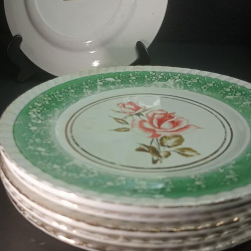 Vintage set of 6 plates 1950s-60s Japanese earthenware used