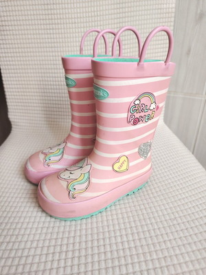 Girls' pink rubber rain boots, size 24-25