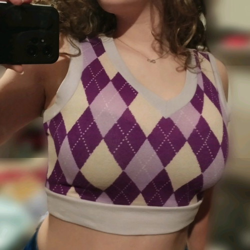 Purple checkered top size M like new