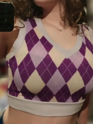 Purple checkered top size M like new