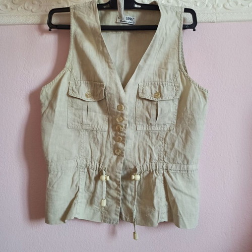 On Line women's linen vest beige medium like new