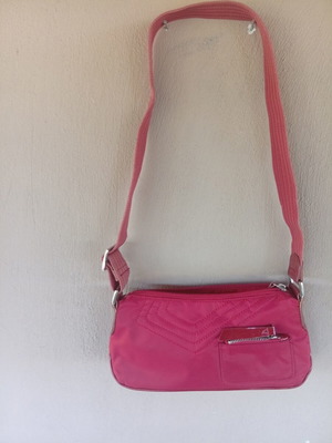 Roberto C Vintage Shoulder Bag, fuchsia nylon, Y2K baguette style