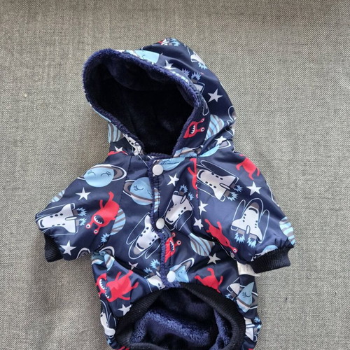 Dog coat new with fur lining and space print