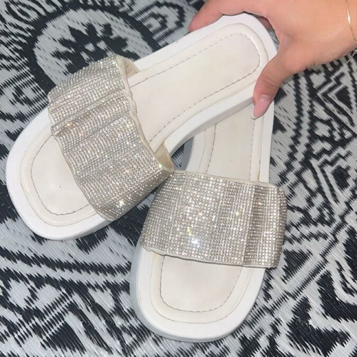 Bershka slippers with rhinestones, like new, size 37, white