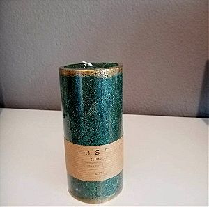 Κερί Ρουστίκ - πράσινο Rustic patinated cylinder large Ø 7cm X 15cm 85h