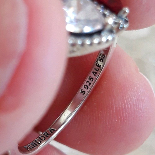 Pandora silver set heart design like new, red and silver