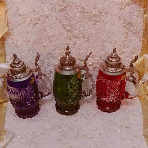 Collectible mugs/beer glasses 3 pcs., colored crystal Rudolf Kunze West Germany 50' - 90'