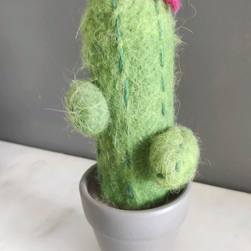 Decorative felt cactus like new with ceramic pot