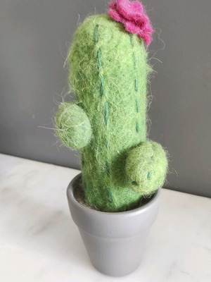 Decorative felt cactus like new with ceramic pot