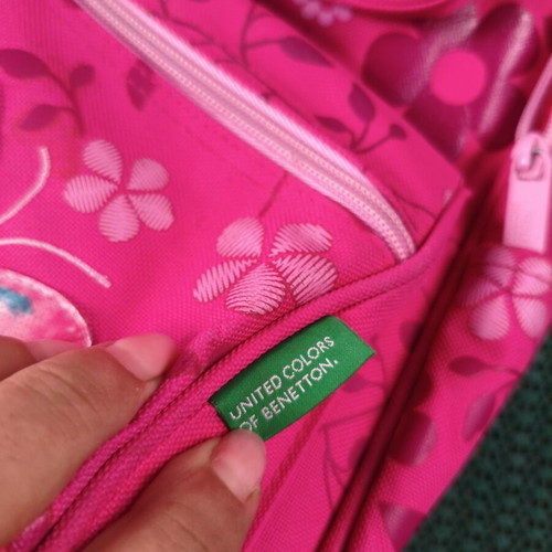 United Colors of Benetton school trolley bag, fuchsia with floral and butterfly design