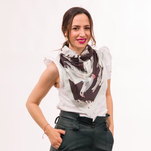 Pigeon Scarf new, silk satin, 90x90 cm