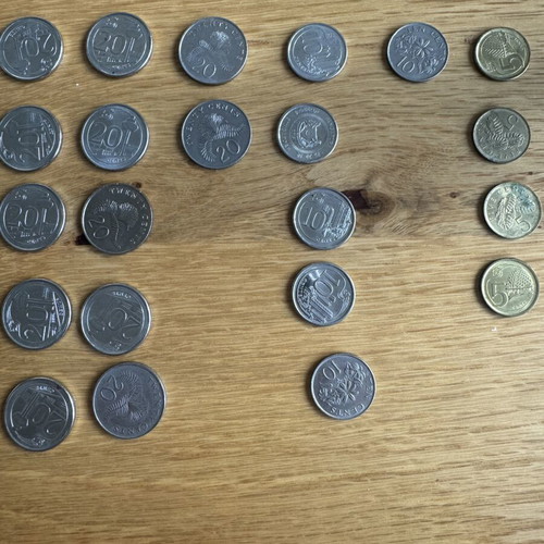 Singapore coins used, total 15.80 Singaporean dollars