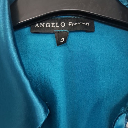 Angelo Psarros Satin Top with Rhinestones Petrol Blue Size 3 like new
