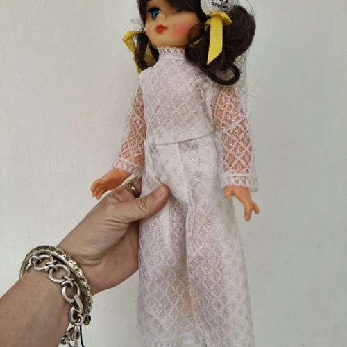 Vintage bridal doll used with dress staining collectible