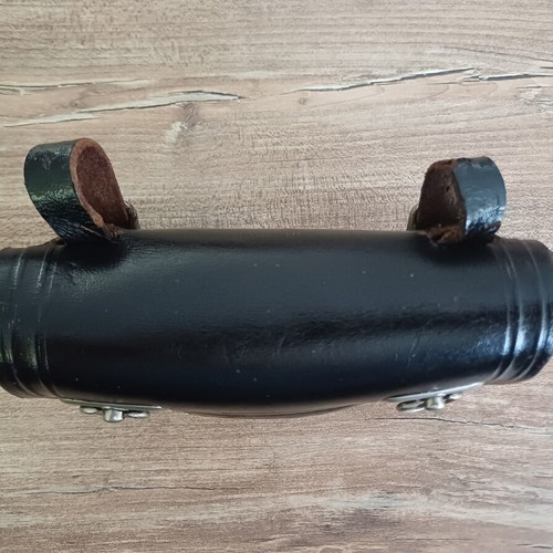 Leather bicycle tool bag used, vintage black with metal clasps