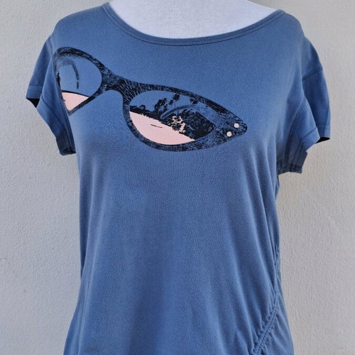 Attrattivo blouse used, size L, blue with print and cutout design