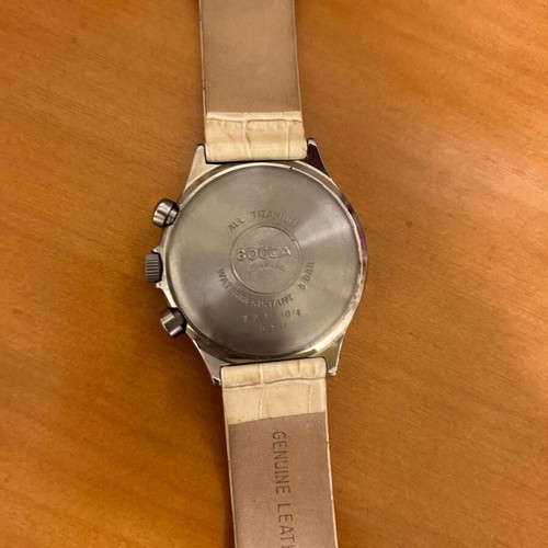 Boccia Quartz Titanium wristwatch with chronograph like new, beige strap