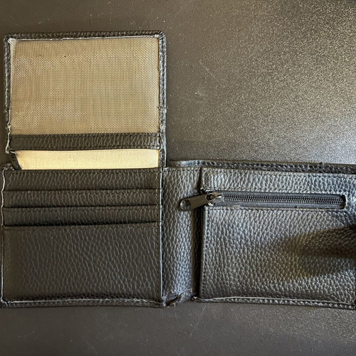 KEM leather men's wallet used, black, with card slots and coin zipper