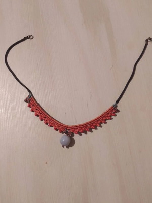 Macrame necklace like new orange with gray bead