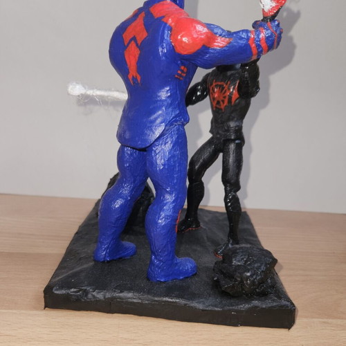 Handmade Spider-Man figurine with Miles Morales and Spider-Man 2099