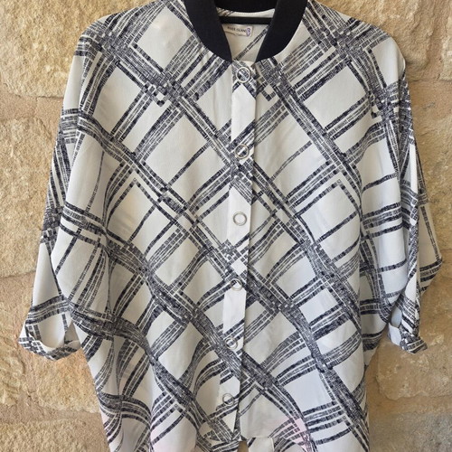 River Island Monochrome Plaid Bomber Blouse Shirt like new