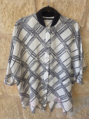 River Island Monochrome Plaid Bomber Blouse Shirt like new