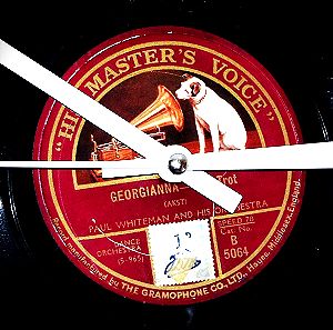 Ρολόι τοίχου από παλιό δίσκο γραμμοφώνου 1930  His master`s voice - Made in England - Paul Whiteman