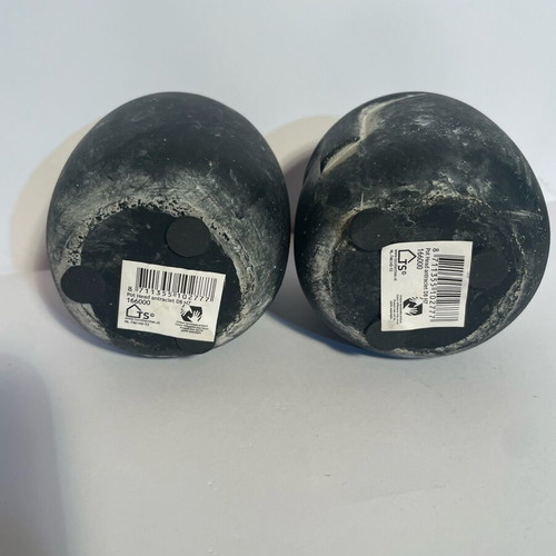 Pot Head clay pots set of 2 like new, black with stylized faces