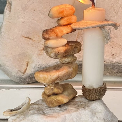 Stone and Candle decorative natural materials art new