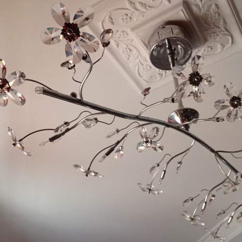 Crystal ceiling light with metal branches and 10 light sources, like new
