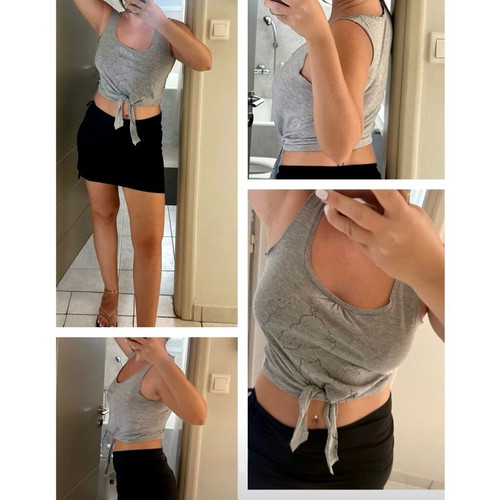 Oysho 100% cotton tank crop top with knot, like new, grey