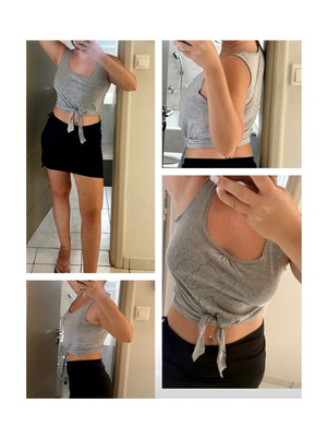 Oysho 100% cotton tank crop top with knot, like new, grey