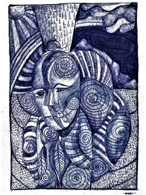 The Snail Drawing on Paper with Blue Pen