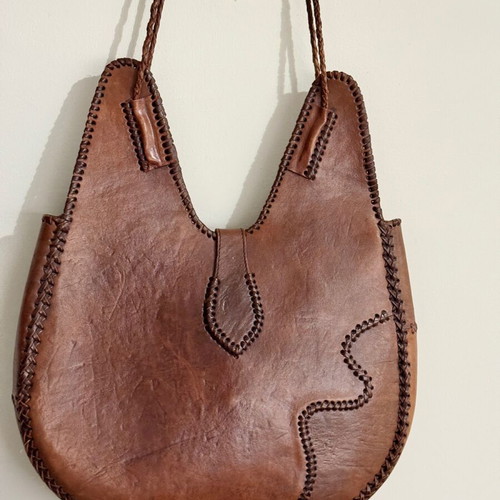 Leather nattan handmade vintage tote bag used, shoulder, brown