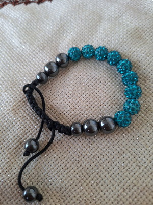 Handmade bracelet with turquoise rhinestones and hematite stone new