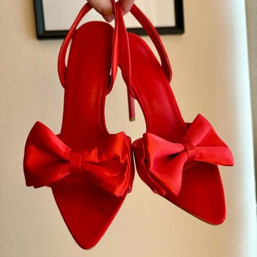 Bow sandals new, red satin size 37