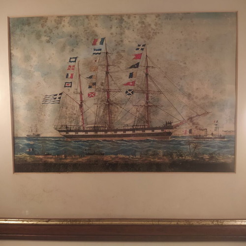 Wooden frames set of 2 with ship theme, like new, approx. 40x30cm