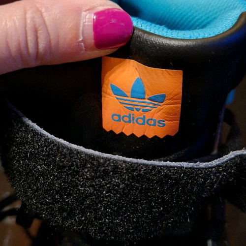 Adidas Originals kids sneakers size 35 like new, black with turquoise details