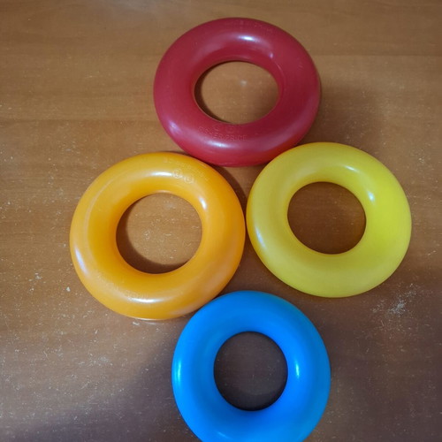 Fisher-Price baby pyramid used, for 6 months and older, 4 rings missing base