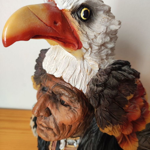Vintage Native American Chief Bust Statue used, bald eagle head